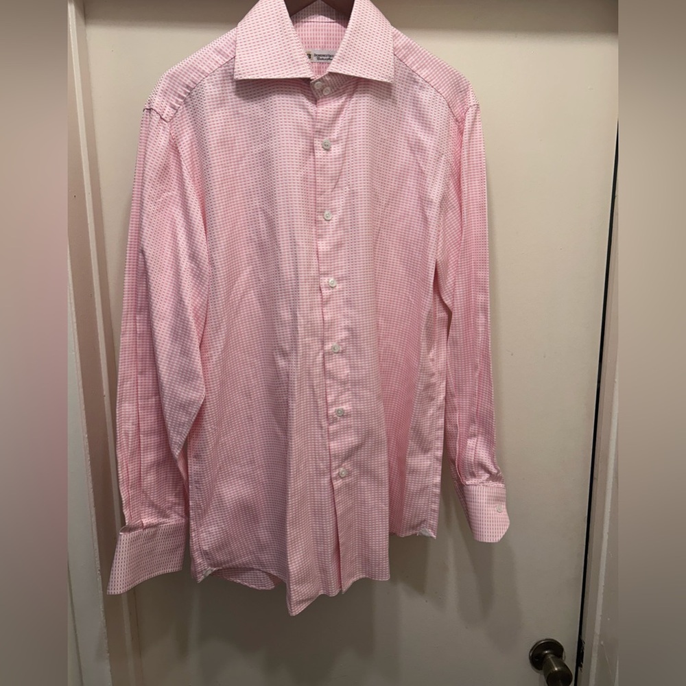 Domenico Vacca Dress Shirt 41/16 Button Up Pink Thick Handmade In Italy Men's
